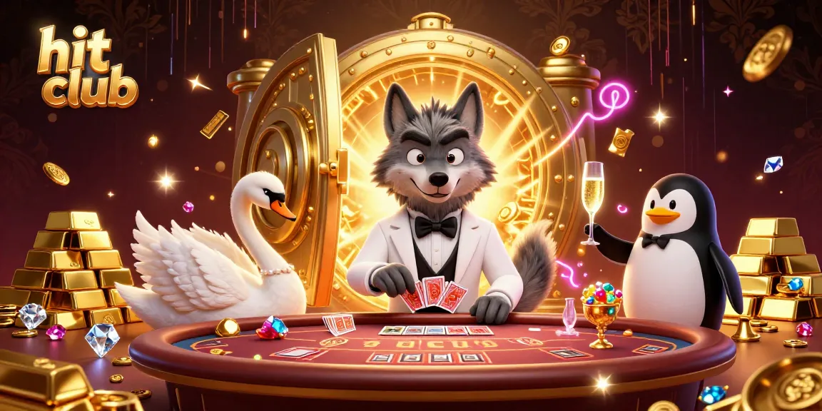 Hit club showcases a vibrant baccarat scene with characters and lavish casino elements.