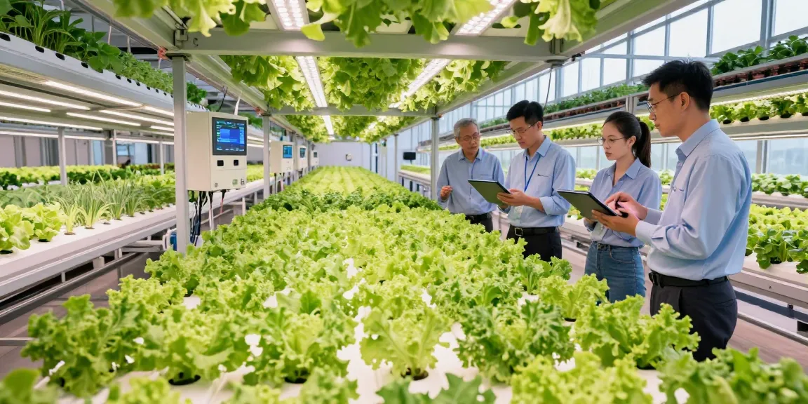CIKA4D indoor agriculture facility featuring vertical farming systems and engineers optimizing plant growth.