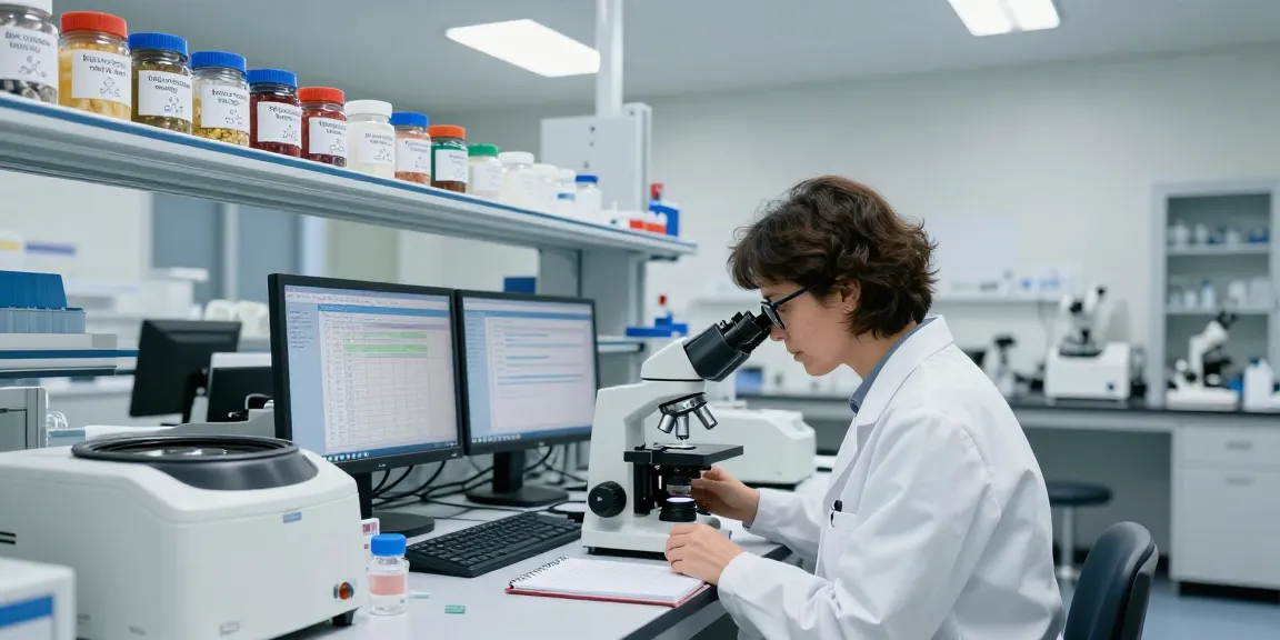 Researcher analyzing Swiss Chems peptides in a modern lab environment