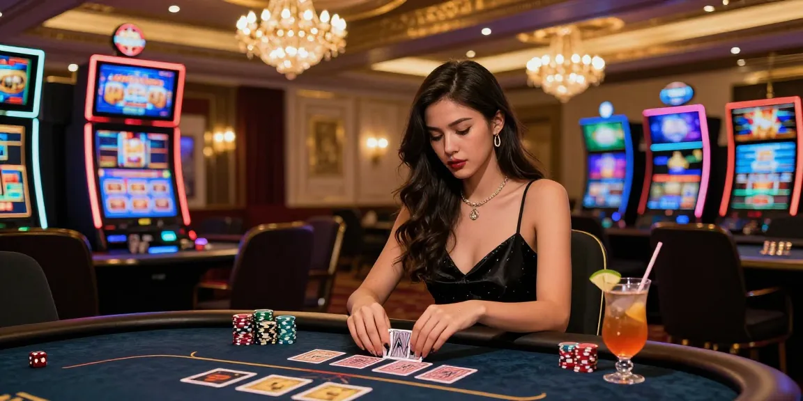 Meja permainan mewah dengan wanita fokus bermain luxury12 di kasino online.