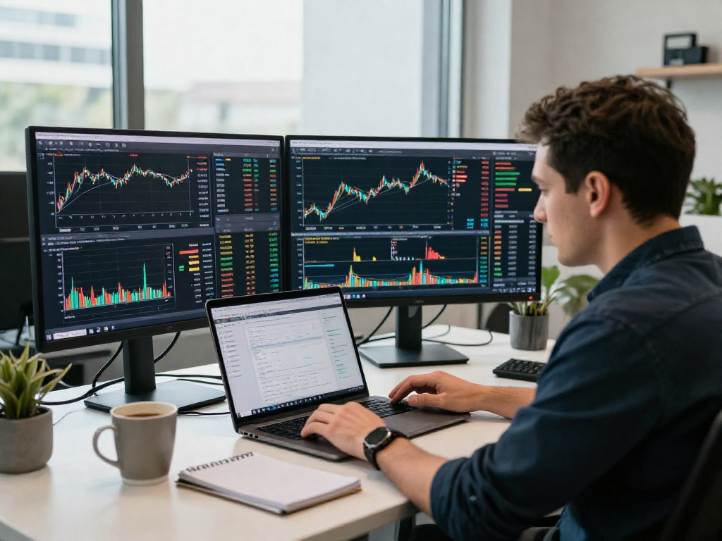 交易员在使用TradingView分析股票和外汇图表，展示实时数据和技术指标。
