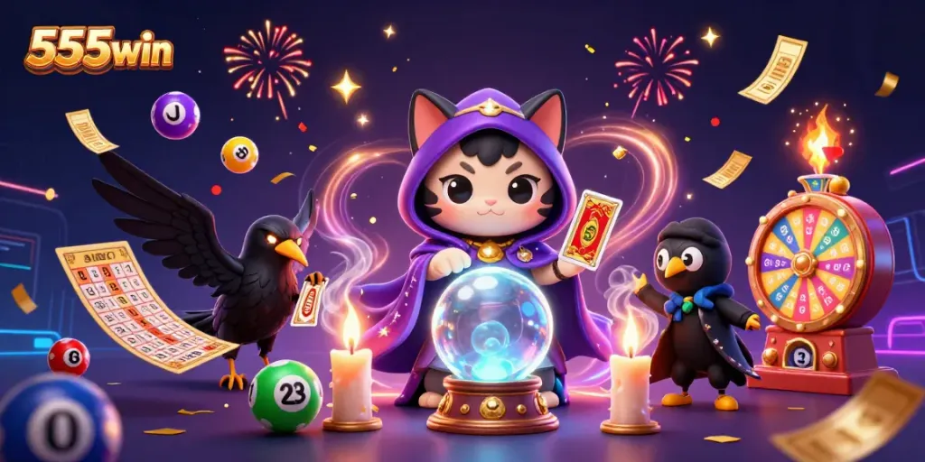 Engage with thrilling 555win slots while a mystic cat reveals your fortune.
