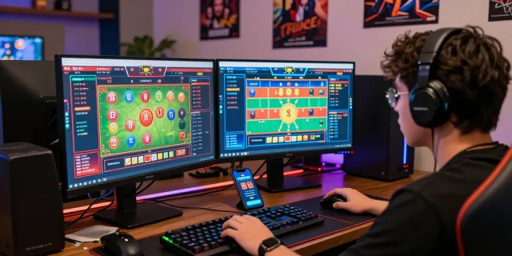 Pengalaman bermain ceritoto situs togel online dengan layar monitor dan alat gaming yang menarik.
