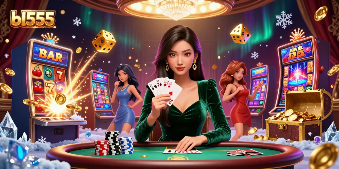 Experience bl555's thrilling casino action with an elegant player strategizing at a poker table.