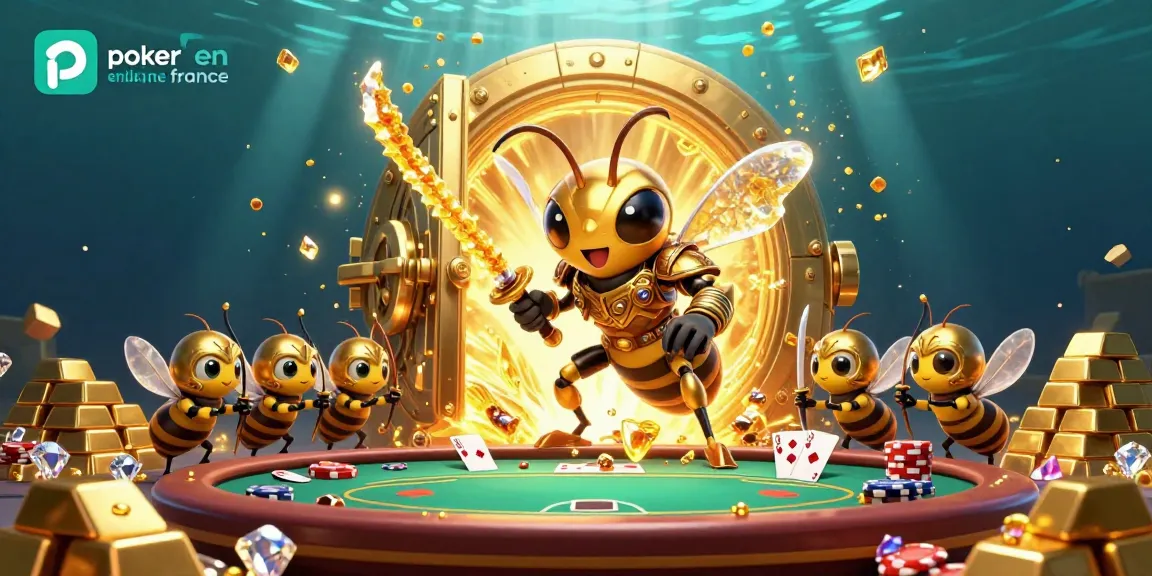 Jouez au poker en ligne France avec des personnages dynamiques, des jetons et une ambiance riche.