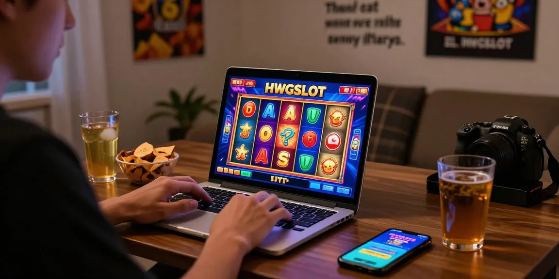Player enjoying an online HWGSLOT gaming session with vibrant slot machine visuals.
