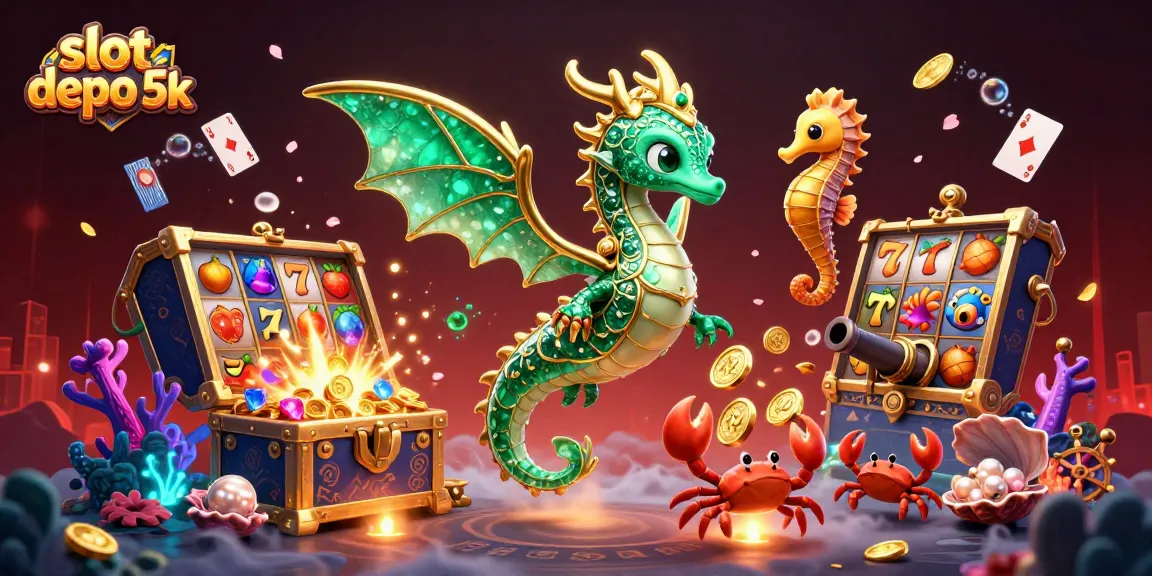 Experience thrilling slot gameplay with slot depo 5k as a cartoon sea dragon guards treasures.