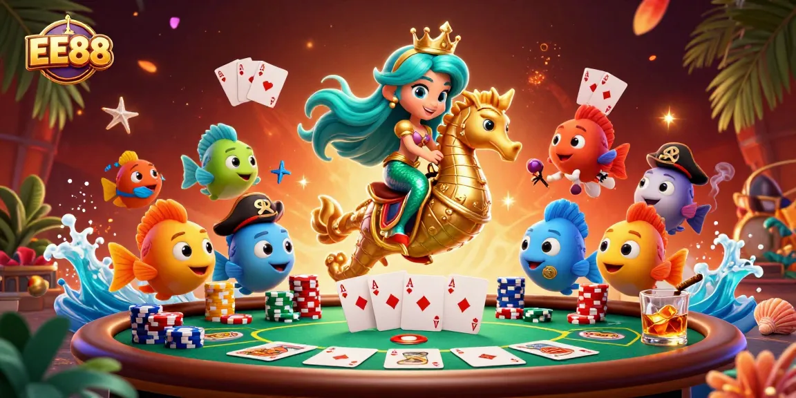Experience thrilling gameplay with EE88 as a mermaid princess engages in an epic poker game.