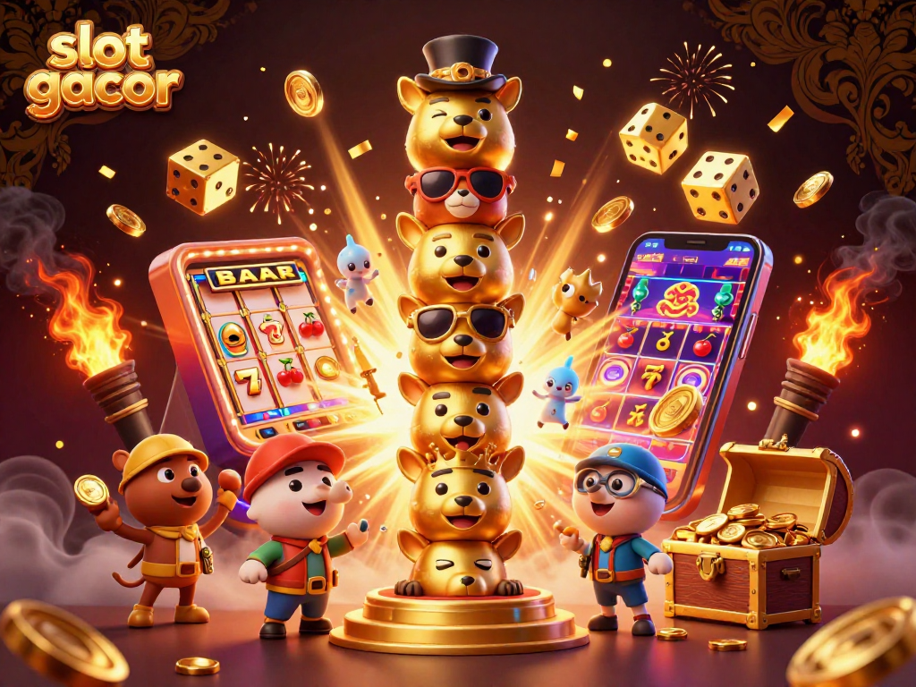 Temukan slot gacor dalam ilustrasi kasino 3D yang penuh warna dan detail menarik.