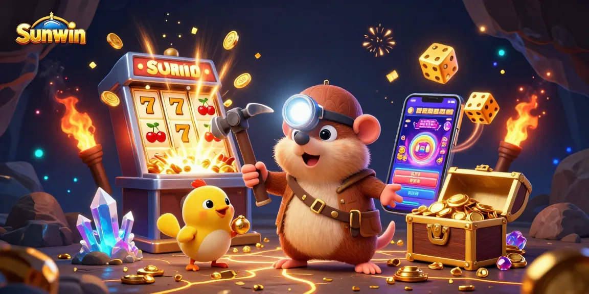 Engage in thrilling gameplay with Sunwin's vibrant 3D scene featuring a treasure hunter mole and dynamic casino elements.