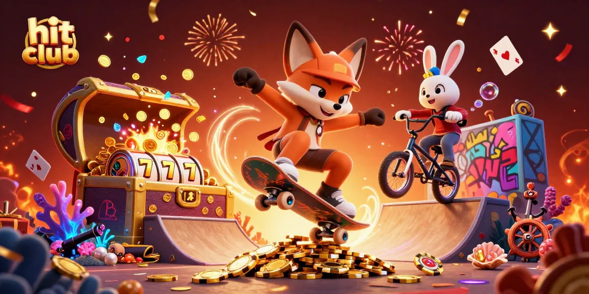 Experience the excitement of hit club with a thrilling casino scene featuring playful characters and dynamic gaming elements.
