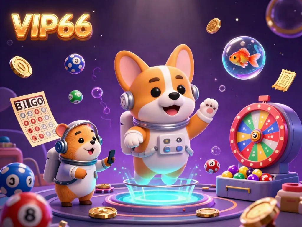 Engage with VIP66's dynamic space casino experience, featuring a 3D astronaut corgi and galactic games.