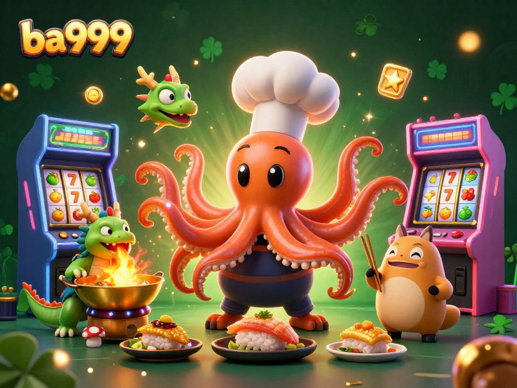 ba999 offers thrilling gaming action with vibrant characters amidst dynamic casino elements.