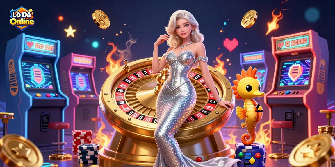 Lô Đề Online brings colorful casino action to life with a stunning lady by a roulette wheel.