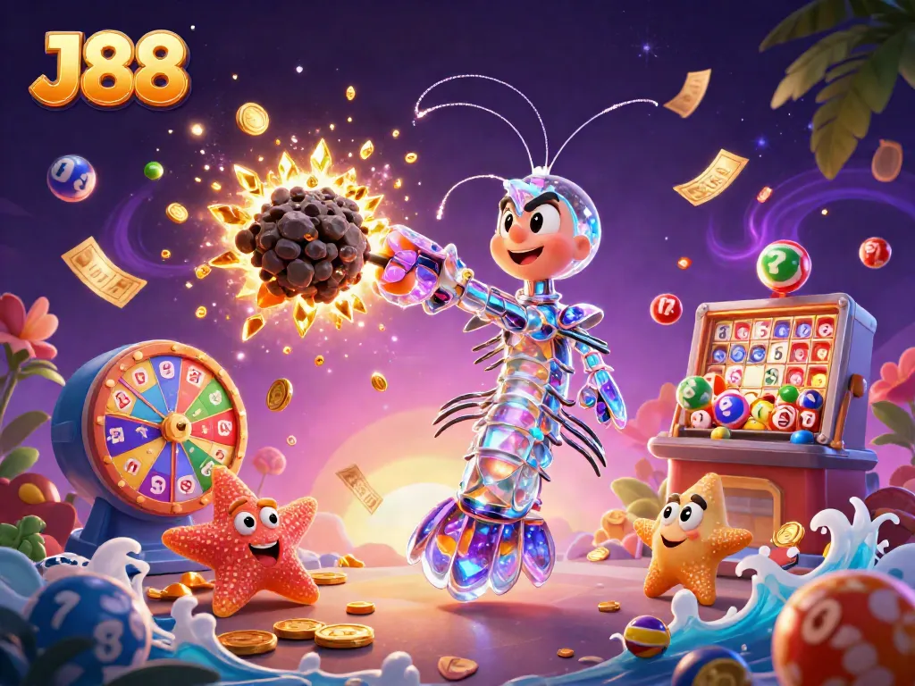 Experience J88's thrilling online casino games with vibrant gambling elements in a dynamic, engaging scene.