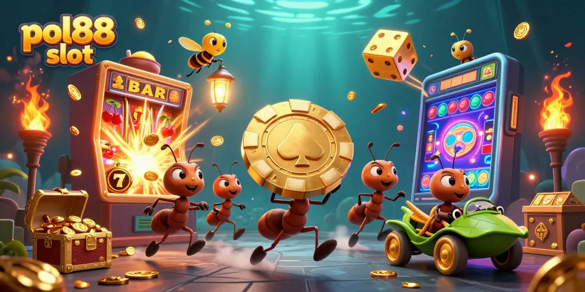 Mainkan pol88 slot dengan tim semut 3D mencuri chip poker emas dalam ilustrasi menarik.