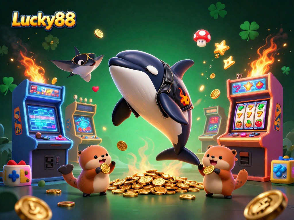 Experience Lucky88 with vibrant 3D casino characters and slot elements in an engaging illustration.