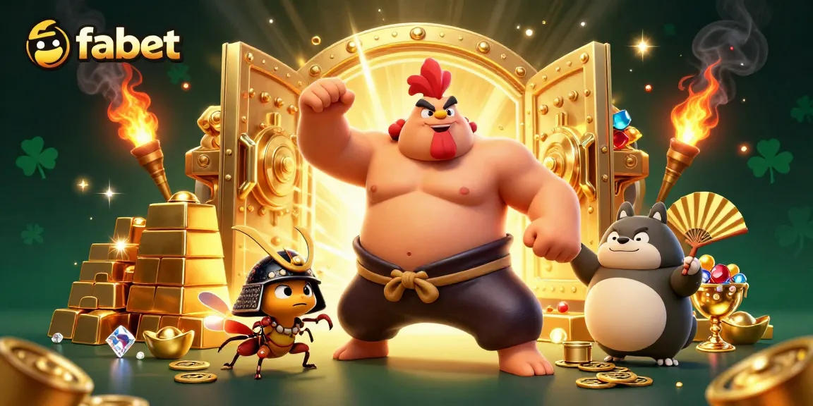 Engage with fabet through a thrilling 3D casino scene featuring powerful characters and dazzling treasures.