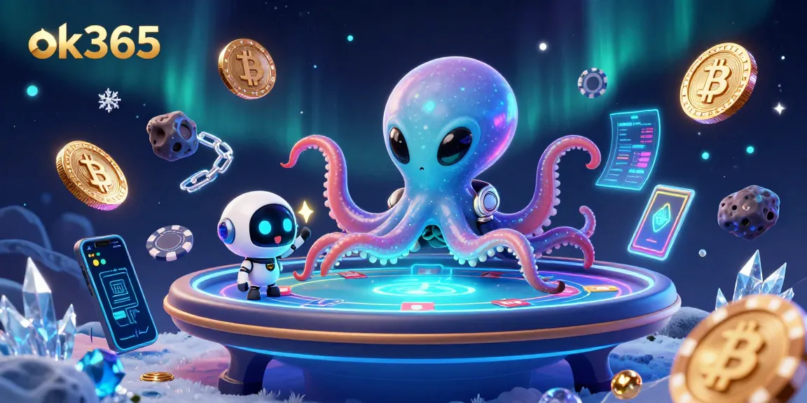 Engage with a vibrant ok365 casino scene featuring an alien octopus at a holographic poker table.