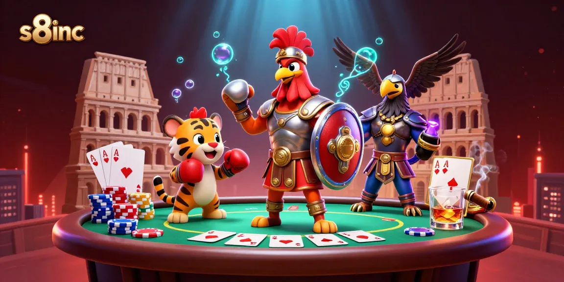 Engage in thrilling gameplay at s8inc with its vibrant casino scene featuring poker elements and vibrant characters.