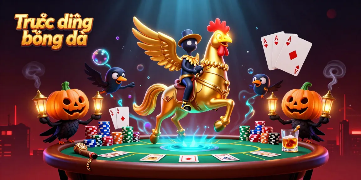 Trực tiếp bóng đá showcased in a vibrant casino scene with golden rooster and poker elements, emphasizing thrilling betting