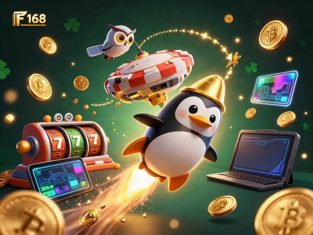 Join the adventure with F 168 as a golden penguin explores a cosmic casino.