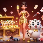 Hit club celebrates winning moments with vibrant slot reels, gold coins, and charming characters.