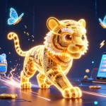 Experience thrilling gaming with gg88 as a luminous golden tiger navigates a digital casino.