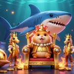 Experience thrilling gameplay at nk88 with a golden hamster king in a vibrant online casino scene.