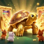 Play thrilling games at RR88, experiencing an exuberant scene with golden treasures and a colossal tortoise!