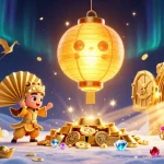 Illustration de casino en ligne le plus payant avec des personnages dorés et des éléments riches