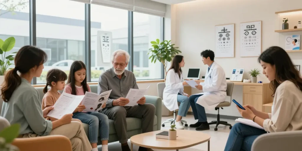 Patients receiving personalized eye care at SNU Eye Clinic, snuseoul, promoting advanced treatments.