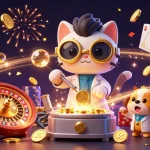 Experience thrilling gaming at connexion au casino lolajack with animated characters, coins, and casino elements!
