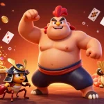 Win big with nk88 at an exhilarating online casino experience featuring a powerful sumo wrestler and samurai cricket.