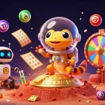 Profitez de l'expérience de jeu au casino en ligne le plus payant avec des éléments de loterie et un gecko martien explorant un casino doré.