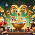 Experience thrilling gameplay with Sunwin Official's vibrant illustration featuring dynamic casino characters and elements.