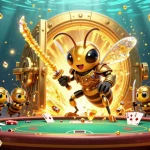 Jouez au poker en ligne France avec des personnages dynamiques, des jetons et une ambiance riche.