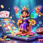 Engage with the vibrant scene of 7c777 org featuring a butterfly queen on her throne amidst thrilling gaming elements.