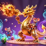 Casino en ligne retrait immédiat avec un dragon mécanique doré et des éléments de jeu captivants.