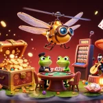 Visuel illustrant le casino en ligne le plus payant avec un dragon en hélicoptère et des jeux captivants.