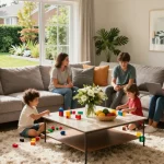 Cozy living room scene from https://themeroomideas.com with family bonding and stylish decor