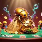 Visualiser le meilleur site de paris sportifs avec des scarabées dorés et des éléments de jeux de casino.