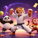 Vivez l'excitation du casino français sans KYC avec des personnages cartoon dynamiques entourés de balles de loterie colorées.