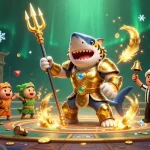 EE88 showcases an intense underwater gladiator battle with a tiger shark and vibrant casino elements.