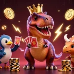 Appli casino en ligne : un T-Rex ludique et ses amis s'affrontent dans un tournoi de cartes crypto